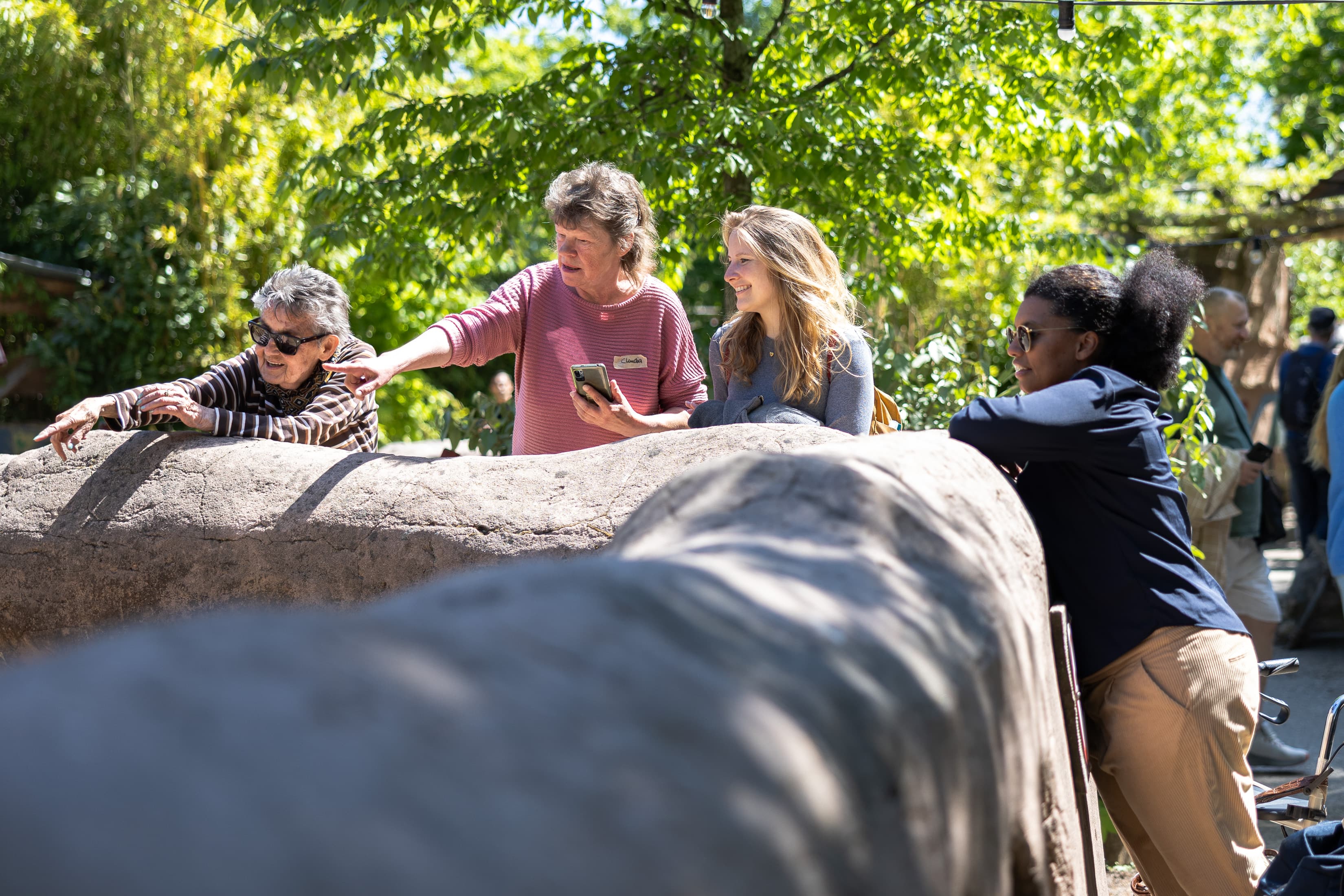 Mitarbeitende der WERTGARANTIE Group beim Corporate Volunteering Einsatz im Zoo Hannover beim beobachten der Tiere.