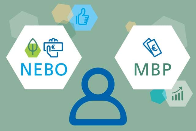 Grafik mit zwei Wabenformen, in denen "NEBO" und "MBP" steht und einem Personen-Icon in der Mitte.